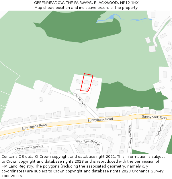 GREENMEADOW, THE FAIRWAYS, BLACKWOOD, NP12 1HX: Location map and indicative extent of plot