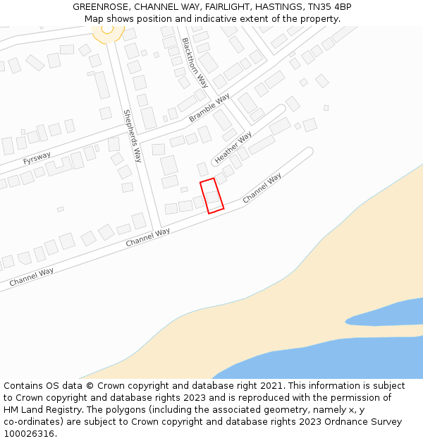 GREENROSE, CHANNEL WAY, FAIRLIGHT, HASTINGS, TN35 4BP: Location map and indicative extent of plot