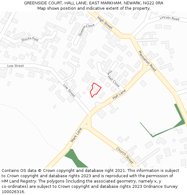 GREENSIDE COURT, HALL LANE, EAST MARKHAM, NEWARK, NG22 0RA: Location map and indicative extent of plot