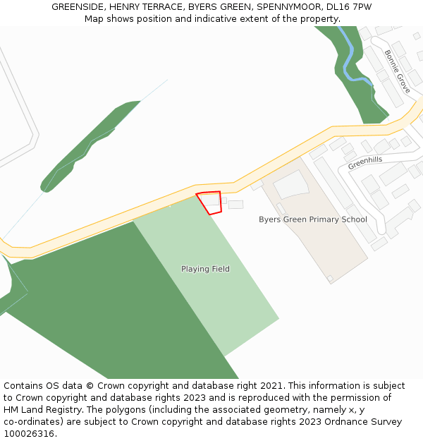 GREENSIDE, HENRY TERRACE, BYERS GREEN, SPENNYMOOR, DL16 7PW: Location map and indicative extent of plot