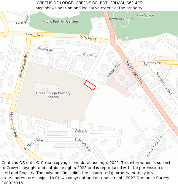 GREENSIDE LODGE, GREENSIDE, ROTHERHAM, S61 4PT: Location map and indicative extent of plot