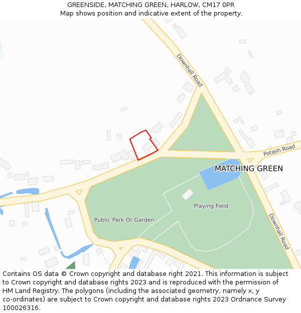 GREENSIDE, MATCHING GREEN, HARLOW, CM17 0PR: Location map and indicative extent of plot