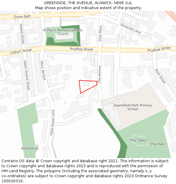 GREENSIDE, THE AVENUE, ALNWICK, NE66 1UL: Location map and indicative extent of plot