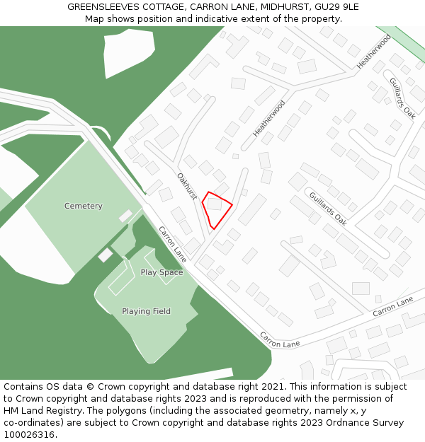 GREENSLEEVES COTTAGE, CARRON LANE, MIDHURST, GU29 9LE: Location map and indicative extent of plot