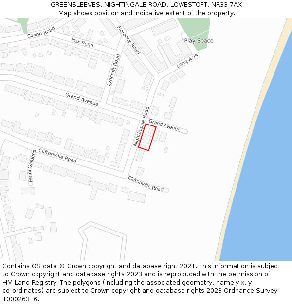 GREENSLEEVES, NIGHTINGALE ROAD, LOWESTOFT, NR33 7AX: Location map and indicative extent of plot