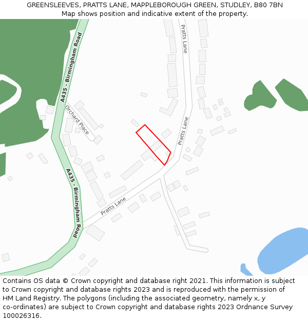 GREENSLEEVES, PRATTS LANE, MAPPLEBOROUGH GREEN, STUDLEY, B80 7BN: Location map and indicative extent of plot