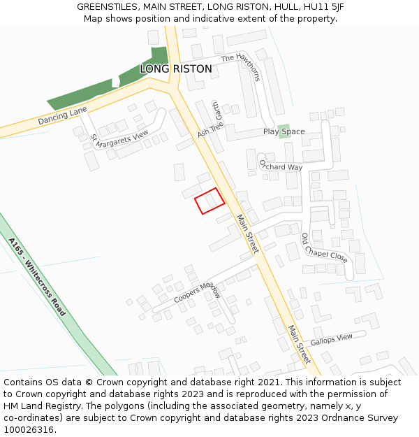 GREENSTILES, MAIN STREET, LONG RISTON, HULL, HU11 5JF: Location map and indicative extent of plot