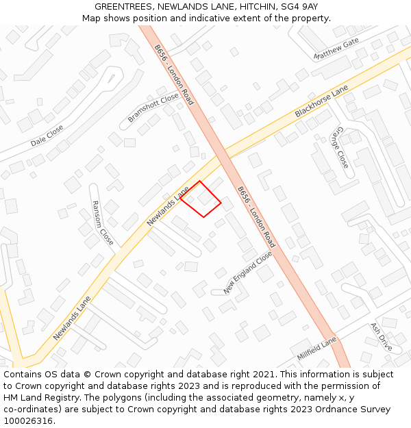GREENTREES, NEWLANDS LANE, HITCHIN, SG4 9AY: Location map and indicative extent of plot