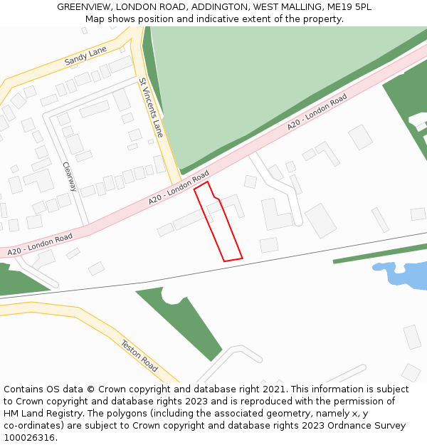 GREENVIEW, LONDON ROAD, ADDINGTON, WEST MALLING, ME19 5PL: Location map and indicative extent of plot