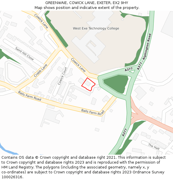 GREENWAIE, COWICK LANE, EXETER, EX2 9HY: Location map and indicative extent of plot