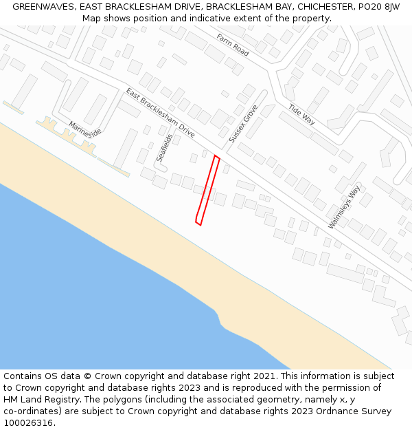 GREENWAVES, EAST BRACKLESHAM DRIVE, BRACKLESHAM BAY, CHICHESTER, PO20 8JW: Location map and indicative extent of plot