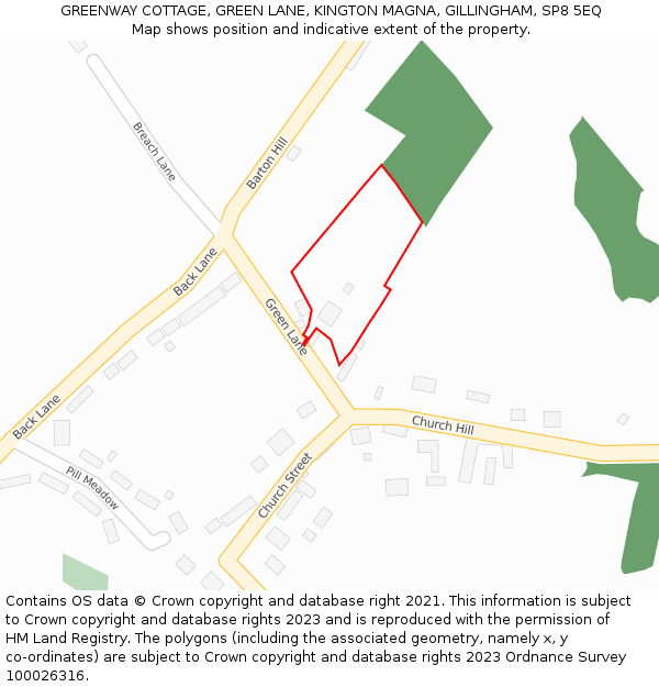 GREENWAY COTTAGE, GREEN LANE, KINGTON MAGNA, GILLINGHAM, SP8 5EQ: Location map and indicative extent of plot