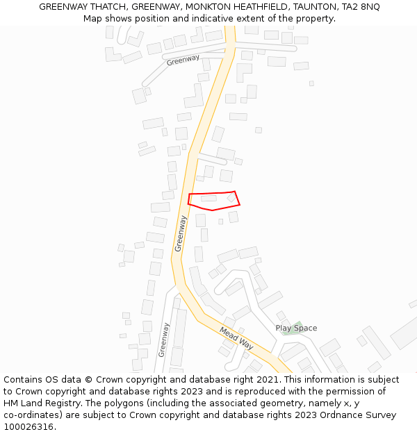 GREENWAY THATCH, GREENWAY, MONKTON HEATHFIELD, TAUNTON, TA2 8NQ: Location map and indicative extent of plot