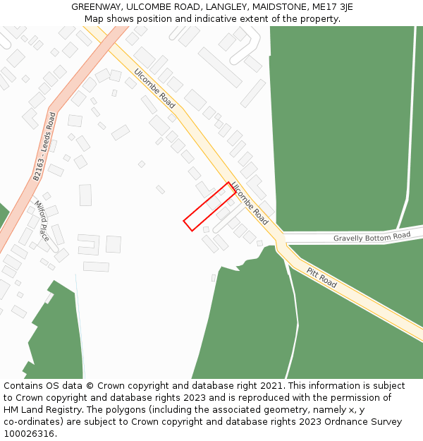GREENWAY, ULCOMBE ROAD, LANGLEY, MAIDSTONE, ME17 3JE: Location map and indicative extent of plot