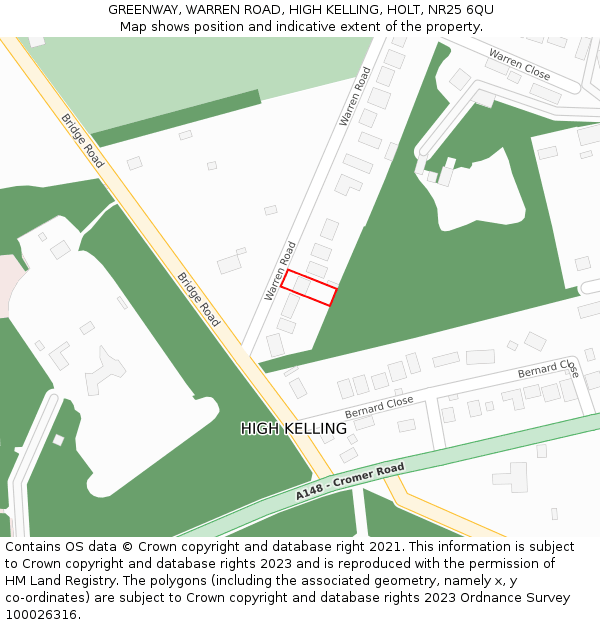 GREENWAY, WARREN ROAD, HIGH KELLING, HOLT, NR25 6QU: Location map and indicative extent of plot