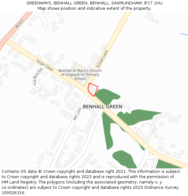 GREENWAYS, BENHALL GREEN, BENHALL, SAXMUNDHAM, IP17 1HU: Location map and indicative extent of plot