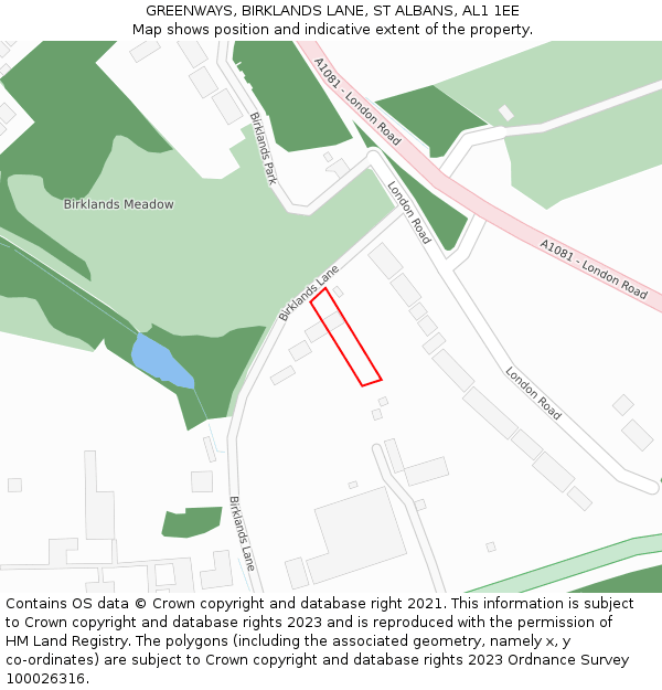 GREENWAYS, BIRKLANDS LANE, ST ALBANS, AL1 1EE: Location map and indicative extent of plot