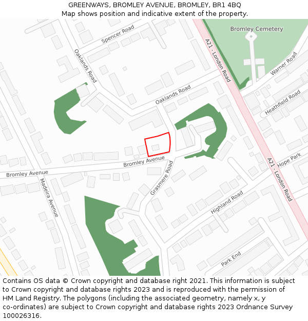 GREENWAYS, BROMLEY AVENUE, BROMLEY, BR1 4BQ: Location map and indicative extent of plot