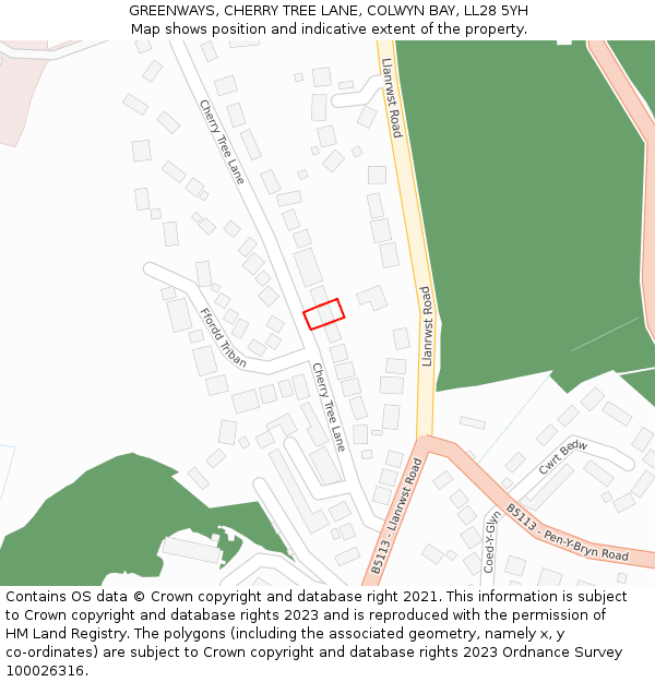 GREENWAYS, CHERRY TREE LANE, COLWYN BAY, LL28 5YH: Location map and indicative extent of plot