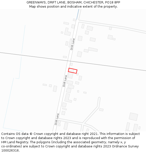GREENWAYS, DRIFT LANE, BOSHAM, CHICHESTER, PO18 8PP: Location map and indicative extent of plot