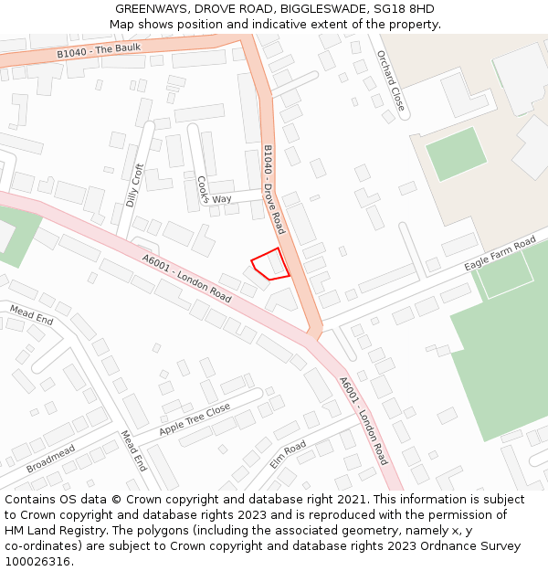 GREENWAYS, DROVE ROAD, BIGGLESWADE, SG18 8HD: Location map and indicative extent of plot