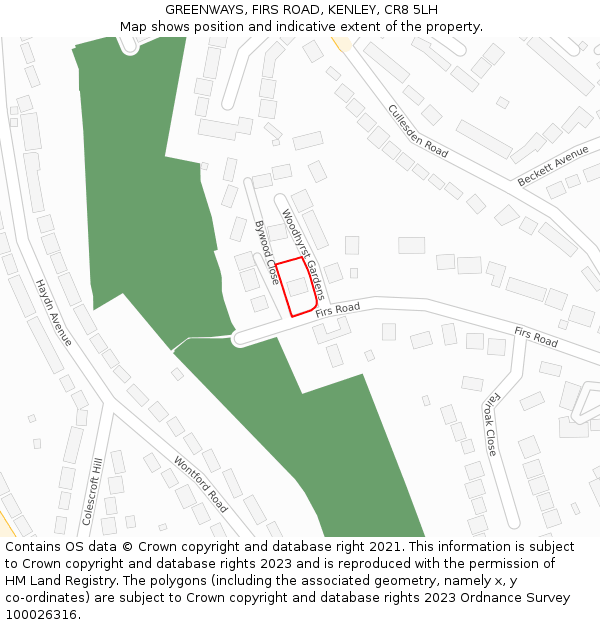 GREENWAYS, FIRS ROAD, KENLEY, CR8 5LH: Location map and indicative extent of plot