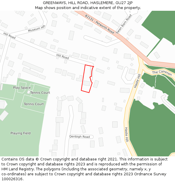 GREENWAYS, HILL ROAD, HASLEMERE, GU27 2JP: Location map and indicative extent of plot