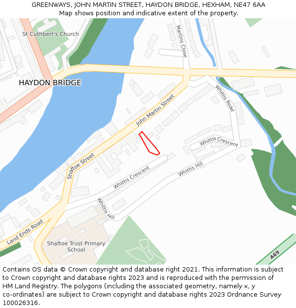 GREENWAYS, JOHN MARTIN STREET, HAYDON BRIDGE, HEXHAM, NE47 6AA: Location map and indicative extent of plot