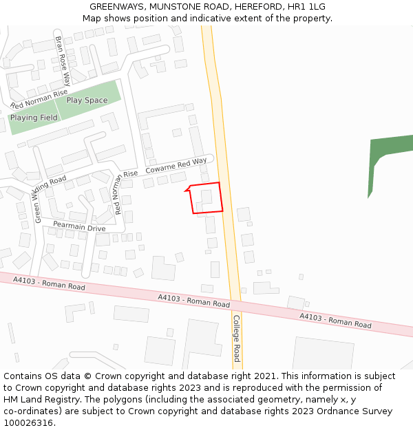 GREENWAYS, MUNSTONE ROAD, HEREFORD, HR1 1LG: Location map and indicative extent of plot