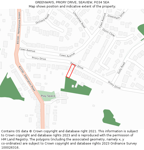 GREENWAYS, PRIORY DRIVE, SEAVIEW, PO34 5EA: Location map and indicative extent of plot
