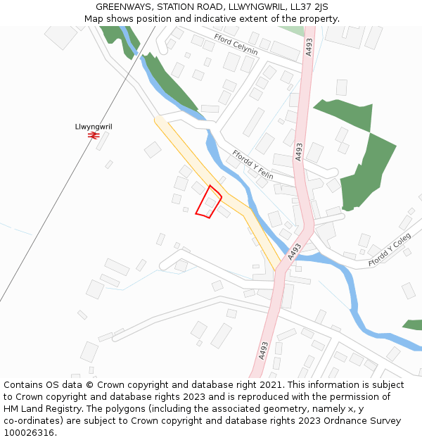 GREENWAYS, STATION ROAD, LLWYNGWRIL, LL37 2JS: Location map and indicative extent of plot