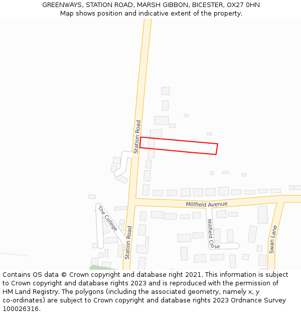 GREENWAYS, STATION ROAD, MARSH GIBBON, BICESTER, OX27 0HN: Location map and indicative extent of plot