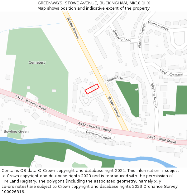 GREENWAYS, STOWE AVENUE, BUCKINGHAM, MK18 1HX: Location map and indicative extent of plot