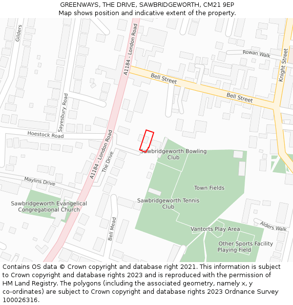 GREENWAYS, THE DRIVE, SAWBRIDGEWORTH, CM21 9EP: Location map and indicative extent of plot