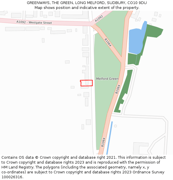 GREENWAYS, THE GREEN, LONG MELFORD, SUDBURY, CO10 9DU: Location map and indicative extent of plot