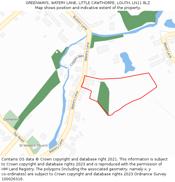 GREENWAYS, WATERY LANE, LITTLE CAWTHORPE, LOUTH, LN11 8LZ: Location map and indicative extent of plot