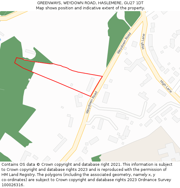 GREENWAYS, WEYDOWN ROAD, HASLEMERE, GU27 1DT: Location map and indicative extent of plot