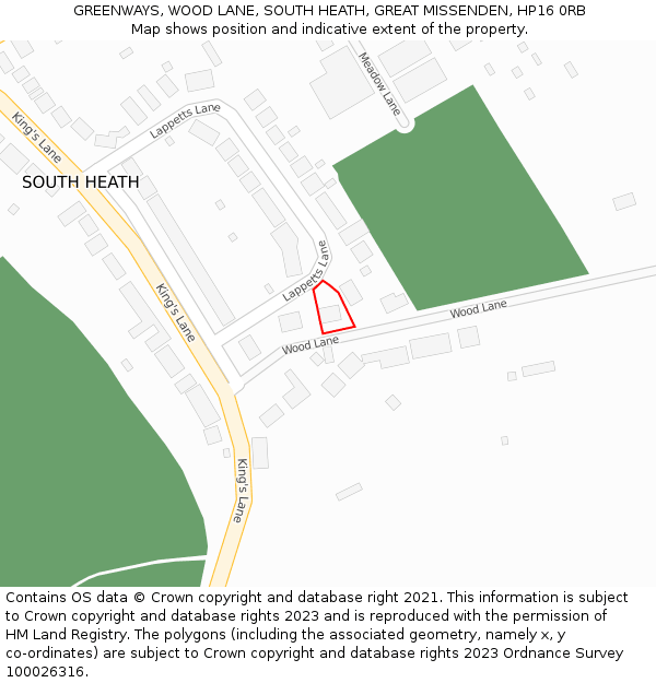 GREENWAYS, WOOD LANE, SOUTH HEATH, GREAT MISSENDEN, HP16 0RB: Location map and indicative extent of plot