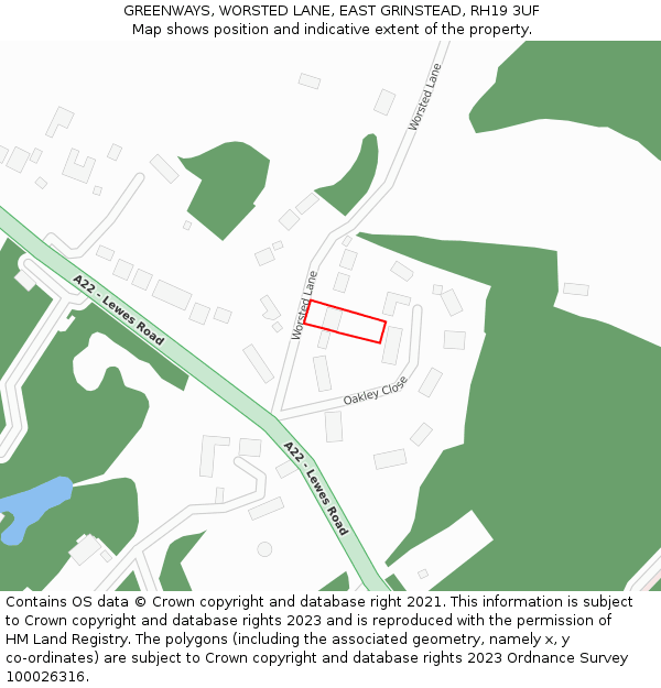 GREENWAYS, WORSTED LANE, EAST GRINSTEAD, RH19 3UF: Location map and indicative extent of plot