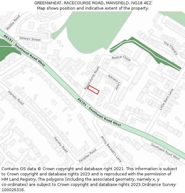 GREENWHEAT, RACECOURSE ROAD, MANSFIELD, NG18 4EZ: Location map and indicative extent of plot