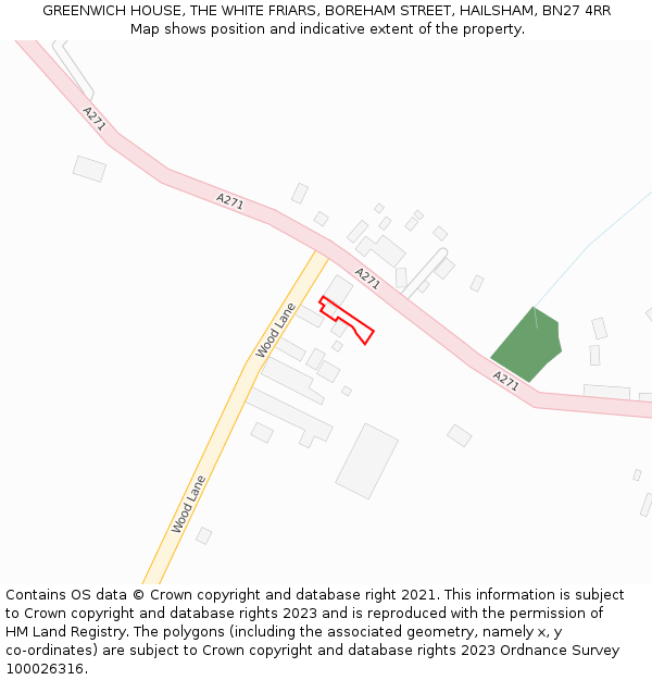 GREENWICH HOUSE, THE WHITE FRIARS, BOREHAM STREET, HAILSHAM, BN27 4RR: Location map and indicative extent of plot