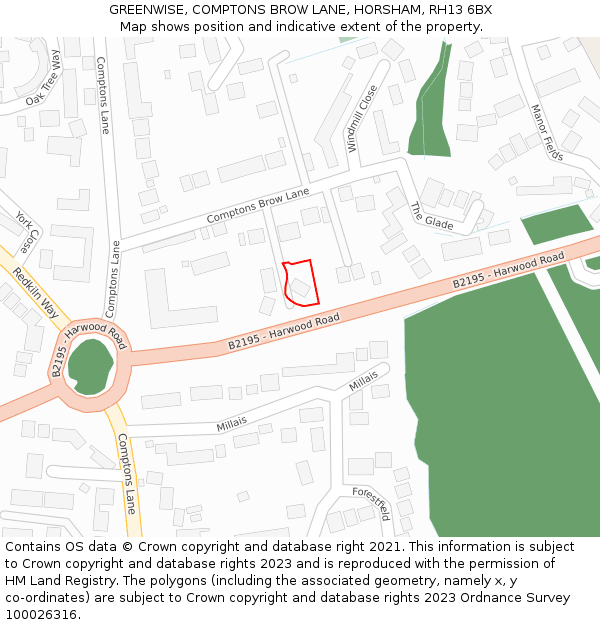 GREENWISE, COMPTONS BROW LANE, HORSHAM, RH13 6BX: Location map and indicative extent of plot