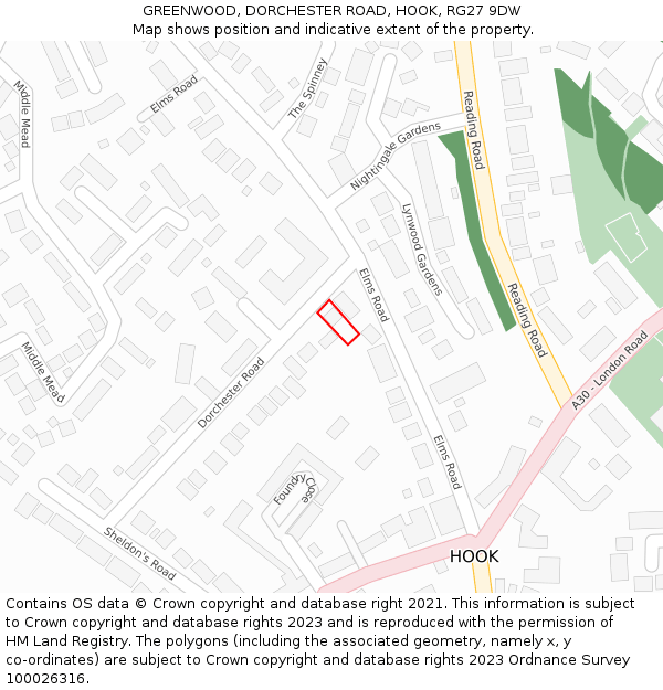 GREENWOOD, DORCHESTER ROAD, HOOK, RG27 9DW: Location map and indicative extent of plot