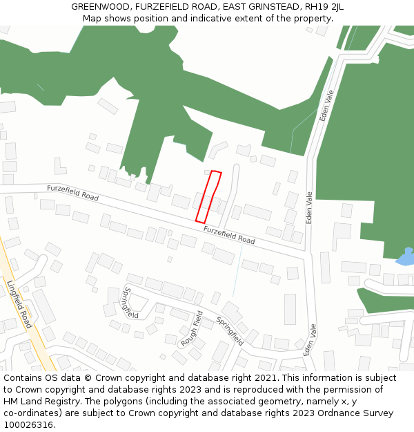 GREENWOOD, FURZEFIELD ROAD, EAST GRINSTEAD, RH19 2JL: Location map and indicative extent of plot