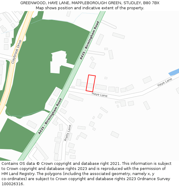 GREENWOOD, HAYE LANE, MAPPLEBOROUGH GREEN, STUDLEY, B80 7BX: Location map and indicative extent of plot