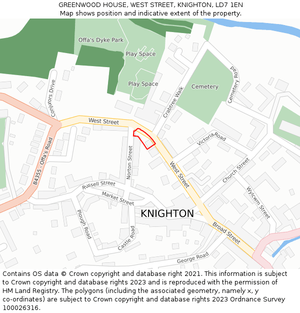 GREENWOOD HOUSE, WEST STREET, KNIGHTON, LD7 1EN: Location map and indicative extent of plot
