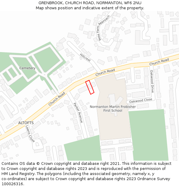 GRENBROOK, CHURCH ROAD, NORMANTON, WF6 2NU: Location map and indicative extent of plot