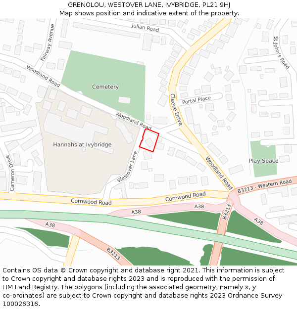 GRENOLOU, WESTOVER LANE, IVYBRIDGE, PL21 9HJ: Location map and indicative extent of plot