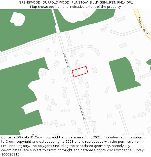 GRENSWOOD, DURFOLD WOOD, PLAISTOW, BILLINGSHURST, RH14 0PL: Location map and indicative extent of plot