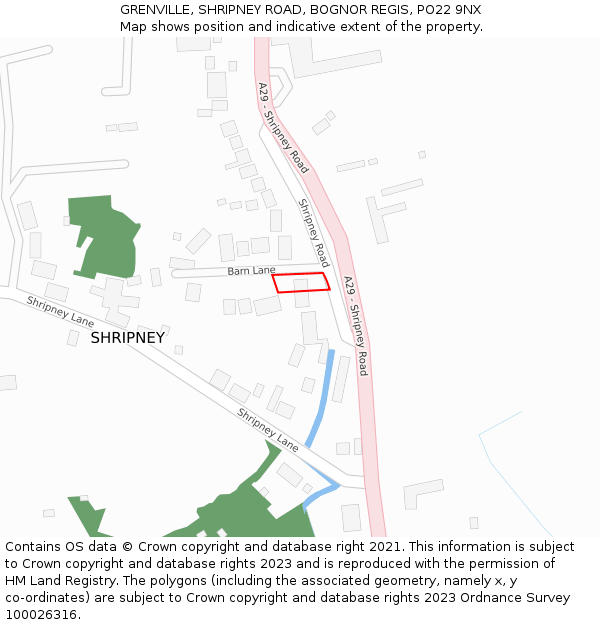 GRENVILLE, SHRIPNEY ROAD, BOGNOR REGIS, PO22 9NX: Location map and indicative extent of plot